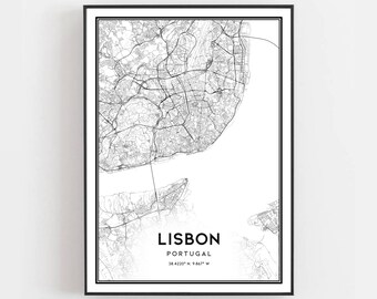 Lisbon Map Print, Lisbon Map Poster Wall Art, Lisbon  City Map, Lisbon Print Street Map Decor, Road Map Gift, B103