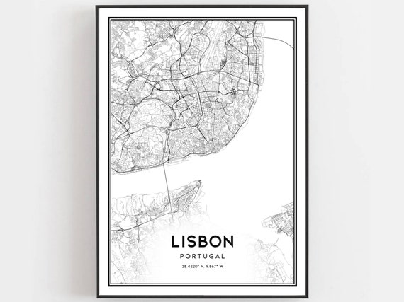 Lisbon Map Print, Lisbon Map Poster Wall Art, Lisbon  City Map, Lisbon Print Street Map Decor, Road Map Gift, B103