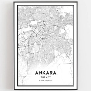 Ankara Kaart Afdrukken, Ankara Kaart Poster Wall Art, Ankara Stadsplattegrond, Ankara Print Stratenplan Decor, Wegenkaart Cadeau, B71
