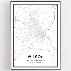 Wilson Karte Druck, Wilson Karte Poster Wandkunst, Nc Stadt karte, North Carolina Print Straßenkarte Dekor, Road Map Geschenk, B1393