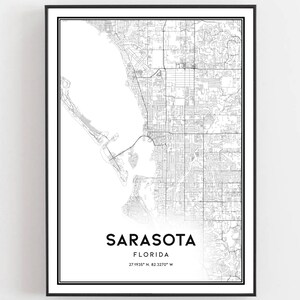 Sarasota Map Print, Sarasota Map Poster Wall Art, Fl  City Map, Florida Print Street Map Decor, Road Map Gift, B336v4