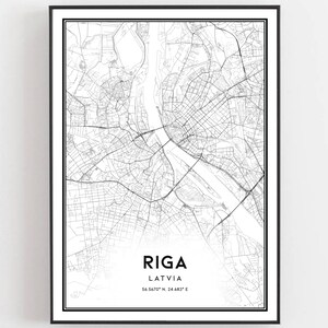 Riga Karte Druck, Riga Karte Poster Wandkunst, Riga Stadtplan, Riga Print Straßenkarte Dekor, Straßenkarte Geschenk, B326