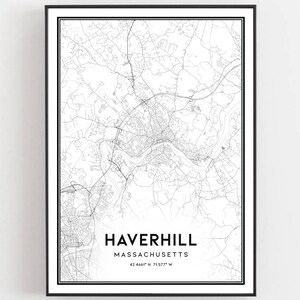 Haverhill Map Print, Haverhill Map Poster Wall Art, Ma  City Map, Massachusetts Print Street Map Decor, Road Map Gift, B1200
