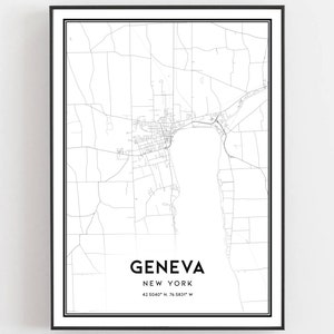 Genève Kaart Afdrukken, Genève Kaart Poster Wall Art, Ny Stadsplattegrond, New York Print Stratenplan Decor, Wegenkaart Cadeau, B1932