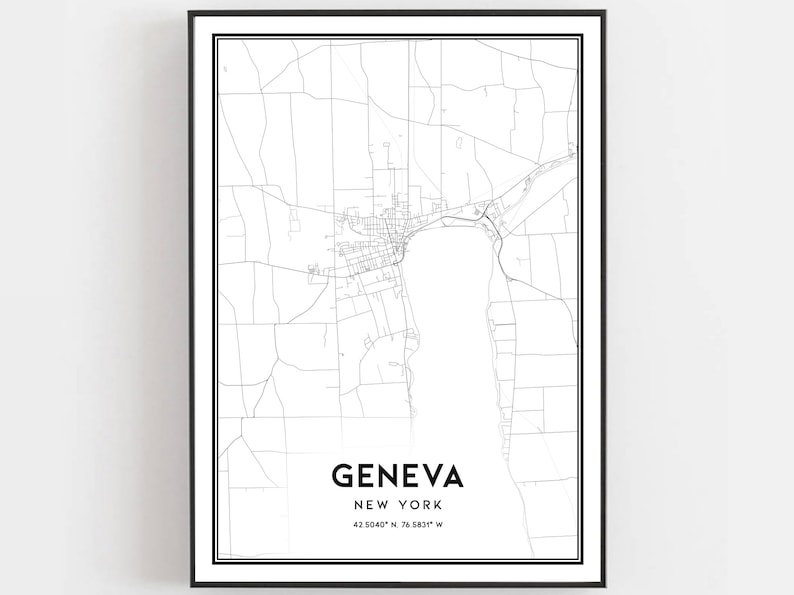 Geneva Map Print Geneva Map Poster Wall Art Ny City Map New Etsy