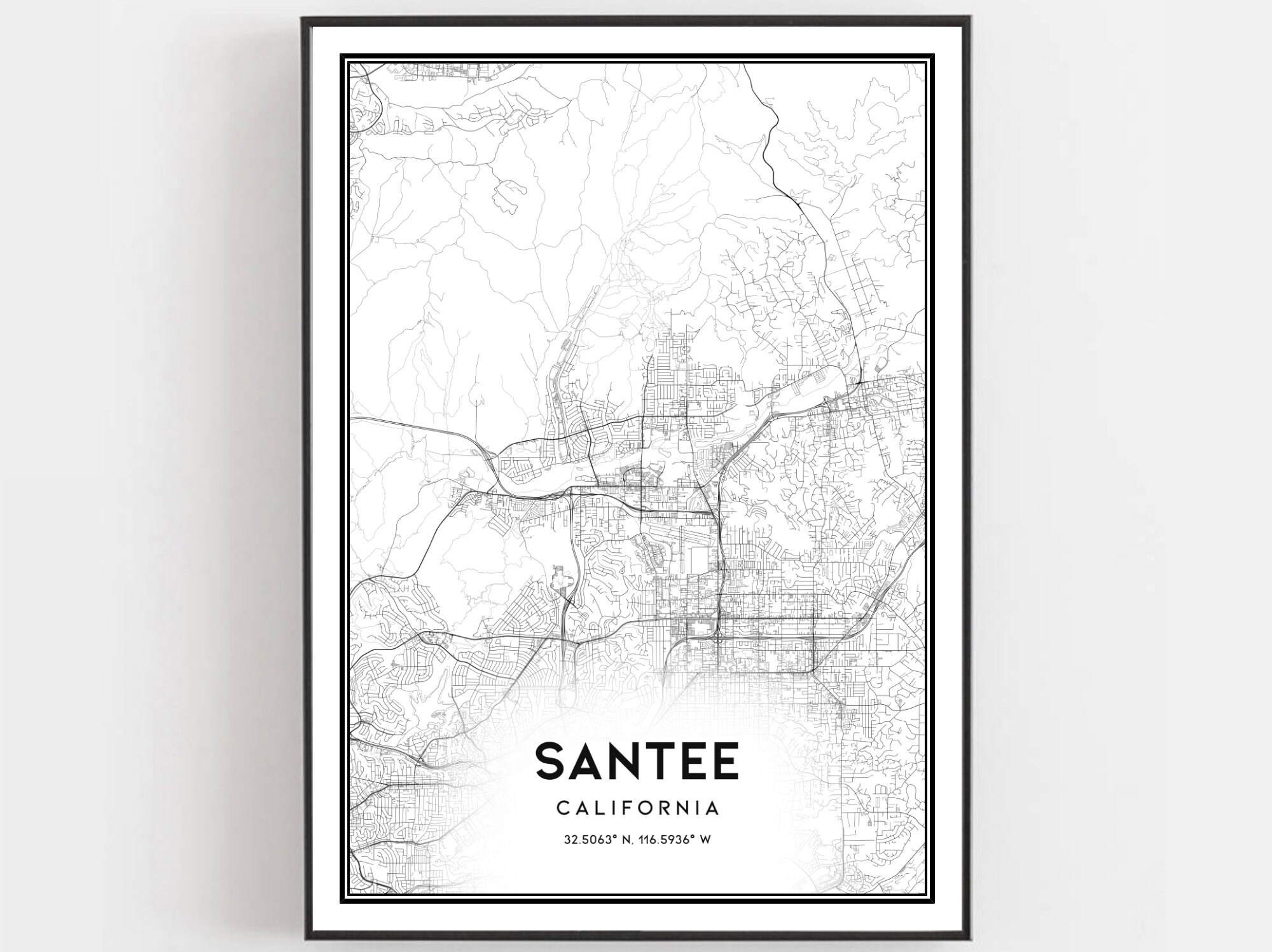 Santee Map Print Santee Map Poster Wall Art Ca City Map  Etsy