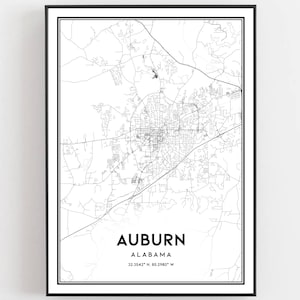 Auburn Karte Druck, Auburn Karte Poster Wandkunst, Al Stadt Karte, Alabama Print Straßenkarte Dekor, Straßen karte Geschenk, B946