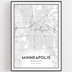 Minneapolis Karte Druck, Minneapolis Karte Poster Wandkunst, Mn Stadt Karte, Minnesota Print Straßen karte Dekor, Straßen karte Geschenk, B101