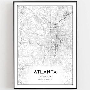 Atlanta Kaart Afdrukken, Atlanta Kaart Poster Wall Art, Ga Stadsplattegrond, Georgia Print Stratenplan Decor, Wegenkaart Cadeau, B51