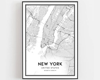 New York Map Print, New York Map Poster, Wall Art, New York Map, New York Print Street Map Dekor, Road Map Geschenk, B2