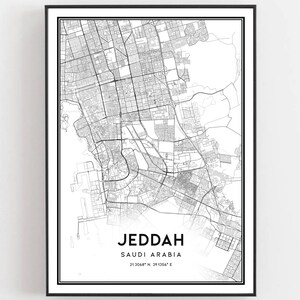 Jeddah Kaart Print, Jeddah Kaart Poster Wall Art, Jeddah Stadsplattegrond, Jeddah Print Street Map Decor, Road Map Gift, B95