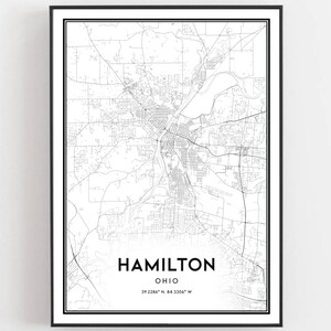 Hamilton Karte Druck, Hamilton Karte Poster Wandkunst, Oh Stadt Karte, Ohio Print Straßen karte Dekor, Road Map Geschenk, B1210