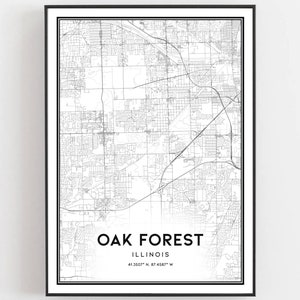 Eichenwald Karte Druck, Eichenwald Karte Poster Wandkunst, Il Stadt Karte, Illinois Print Straßenkarte Dekor, Straßen karte Geschenk