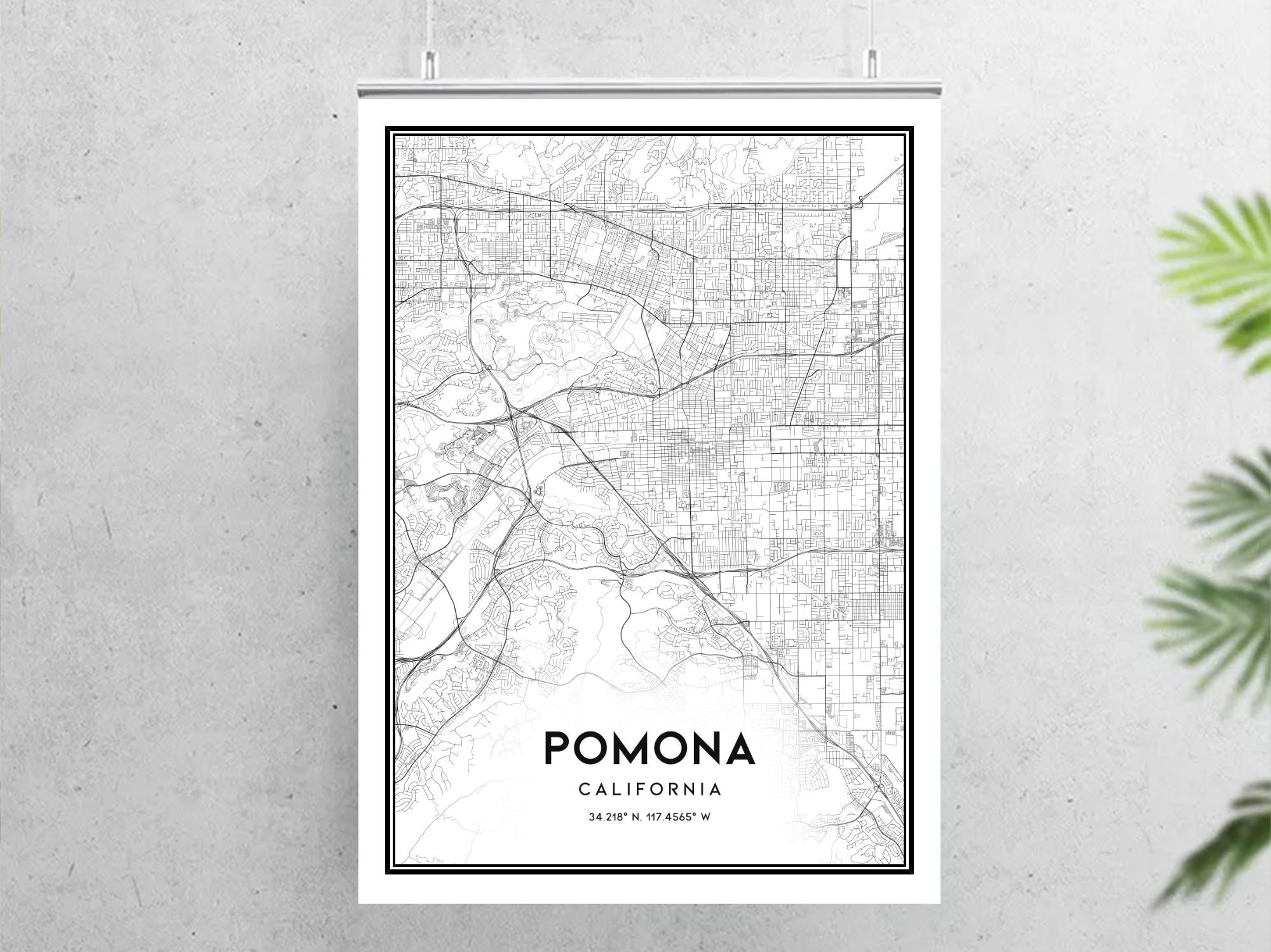 Pomona Map Print Pomona Map Poster Wall Art Ca City Map Etsy