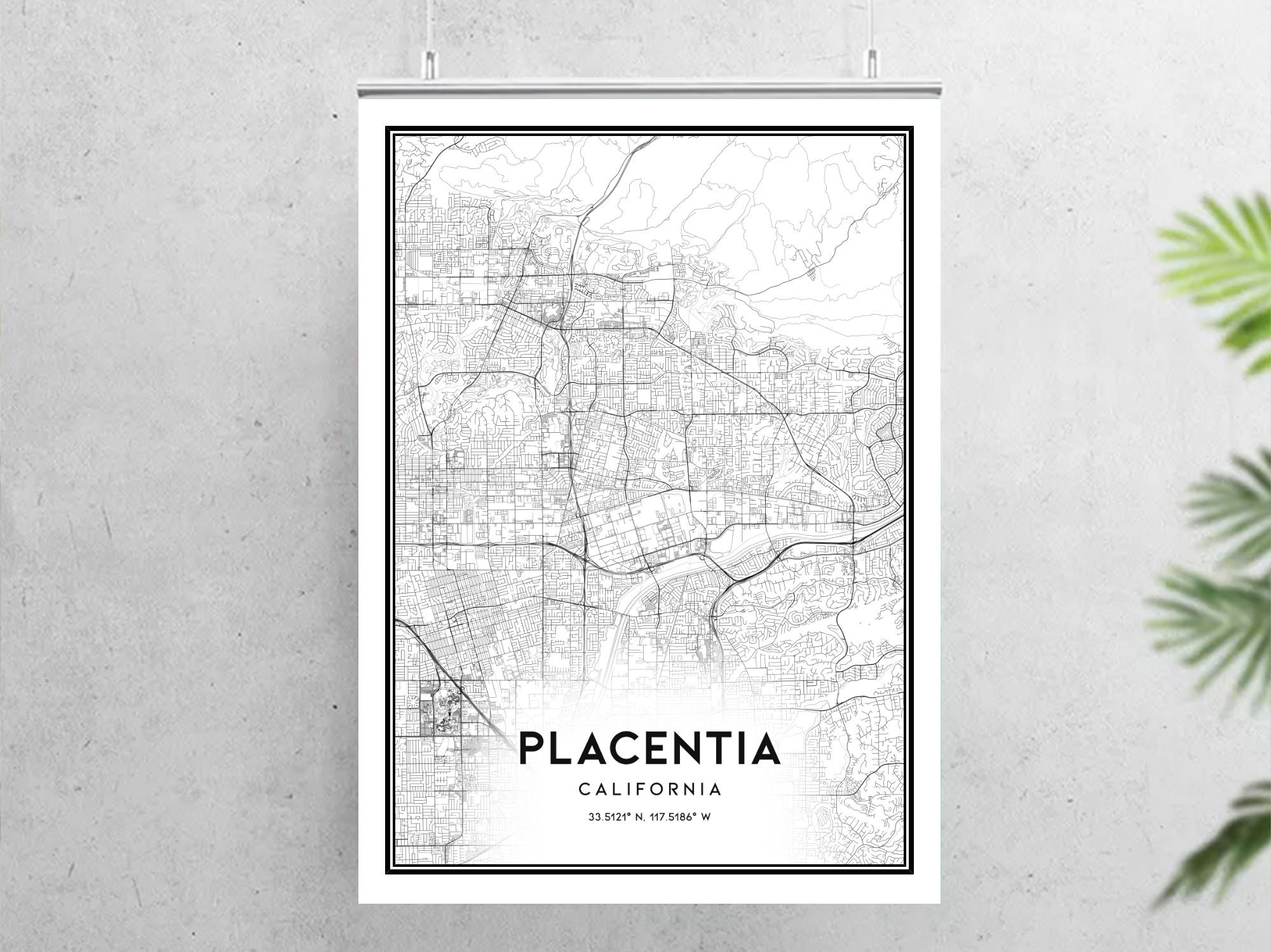Placentia Map Print Placentia Map Poster Wall Art Ca City Etsy