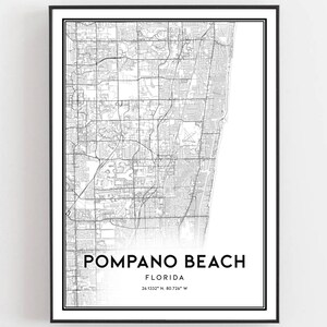Pompano Beach Kaart Afdrukken, Pompano Beach Kaart Poster Wall Art, Fl Stadsplattegrond, Florida Print Stratenplan Decor, Wegenkaart Cadeau, B831