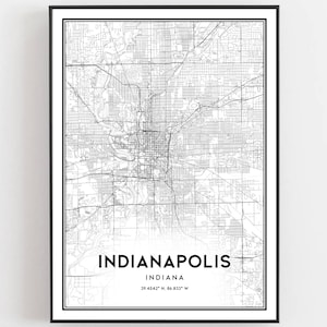 Indianapolis Karte Druck, Indianapolis Karte Poster Wandkunst, In City Map, Indiana Print Straßen karte Dekor, Road Map Geschenk, B187