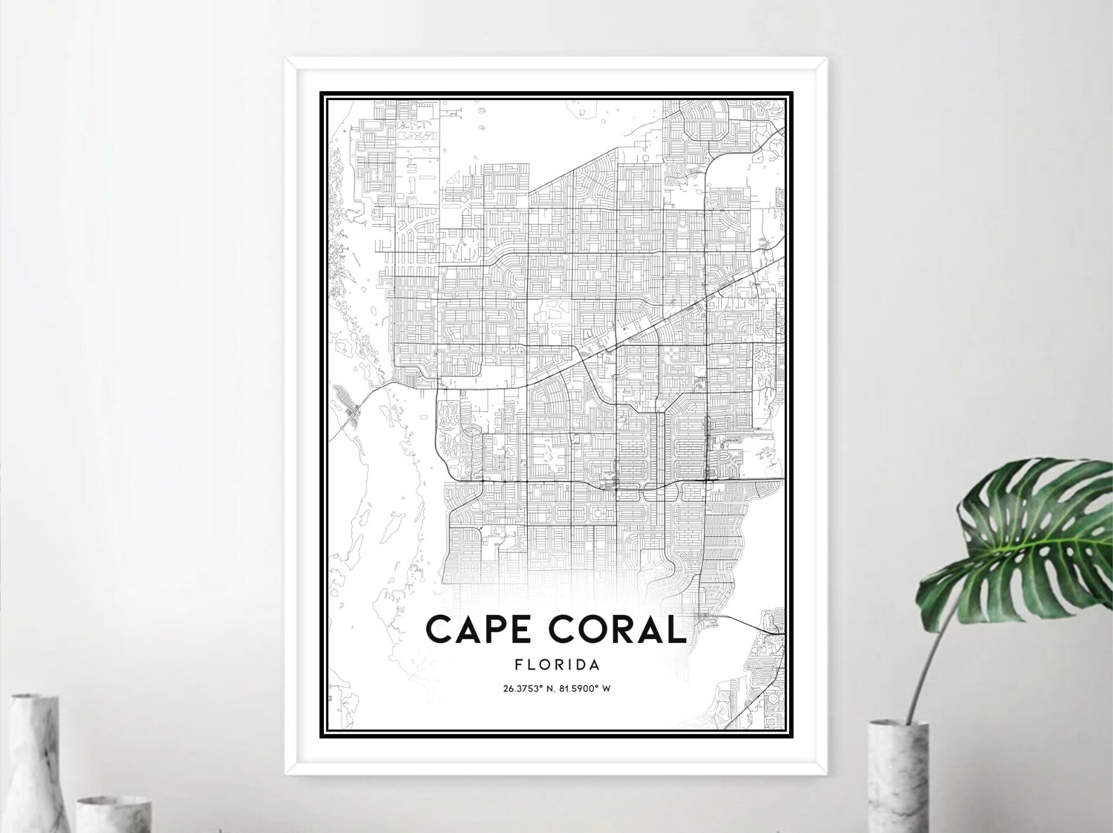 Cape Coral Map Print Cape Coral Map Poster Wall Art Fl City Etsy