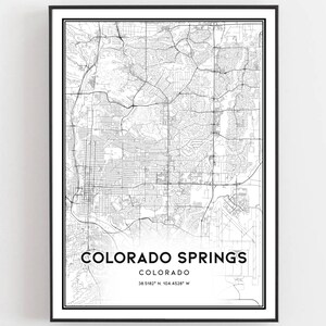 Colorado Springs Kaart Print, Colorado Springs Kaart Poster Wall Art, Co Stadsplattegrond, Colorado Print Stratenplan Decor, Wegenkaart Cadeau