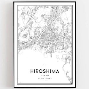 Hiroshima Karte Druck, Hiroshima Karte Poster Wandkunst, Hiroshima Stadt karte, Hiroshima Print Straßenkarte Dekor, Straßen karte Geschenk, B150