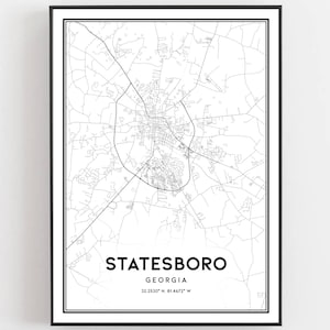 Statesboro Karte Druck, Statesboro Karte Poster Wandkunst, Ga Stadt karte, Georgia Print Straßenkarte Dekor, Straßen karte Geschenk