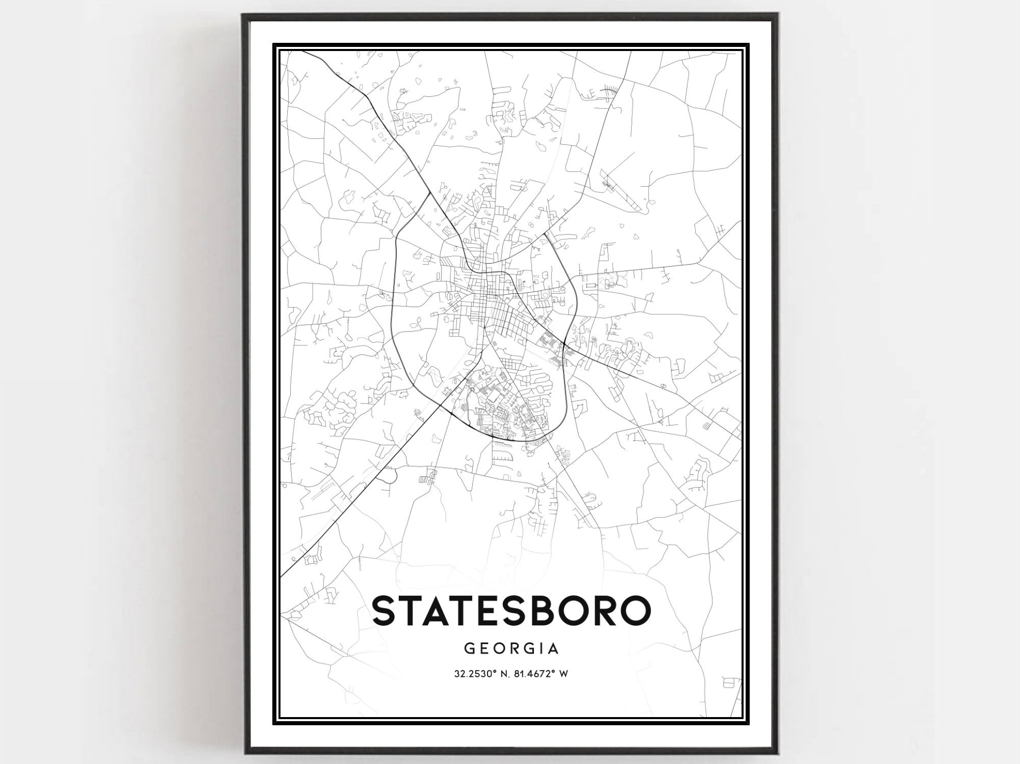 Statesboro Map Print Statesboro Map Poster Wall Art Ga City Etsy