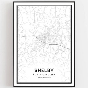 Shelby Kaart Print, Shelby Kaart Poster Wall Art, Nc Stadskaart, North Carolina Print Street Map Decor, Road Map Gift, B2018