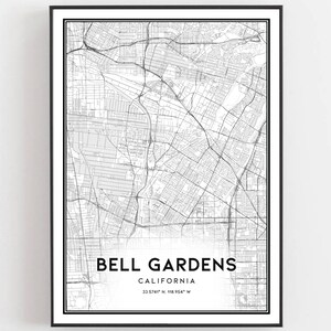 Bell Gardens Map Print, Bell Gardens Map Poster Wall Art, Ca City Map, California Print Street Map Decor, Road Map Gift, B1533