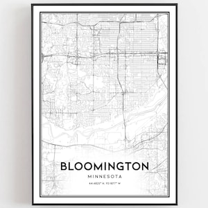 Bloomington Karte Druck, Bloomington Karte Poster Wandkunst, Mn Stadt karte, Minnesota Print Straßenkarte Dekor, Straßen karte Geschenk, B966