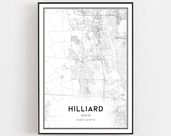 Hilliard Map Print, Hilliard Map Poster Wall Art, Oh  City Map, Ohio Print Street Map Decor, Road Map Gift