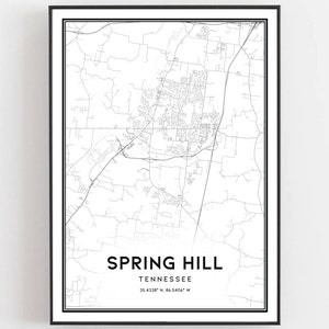 Spring Hill Map Print, Spring Hill Map Poster Wall Art, Tn City Map, Tennessee Print Street Map Decor, Road Map Gift, B1588