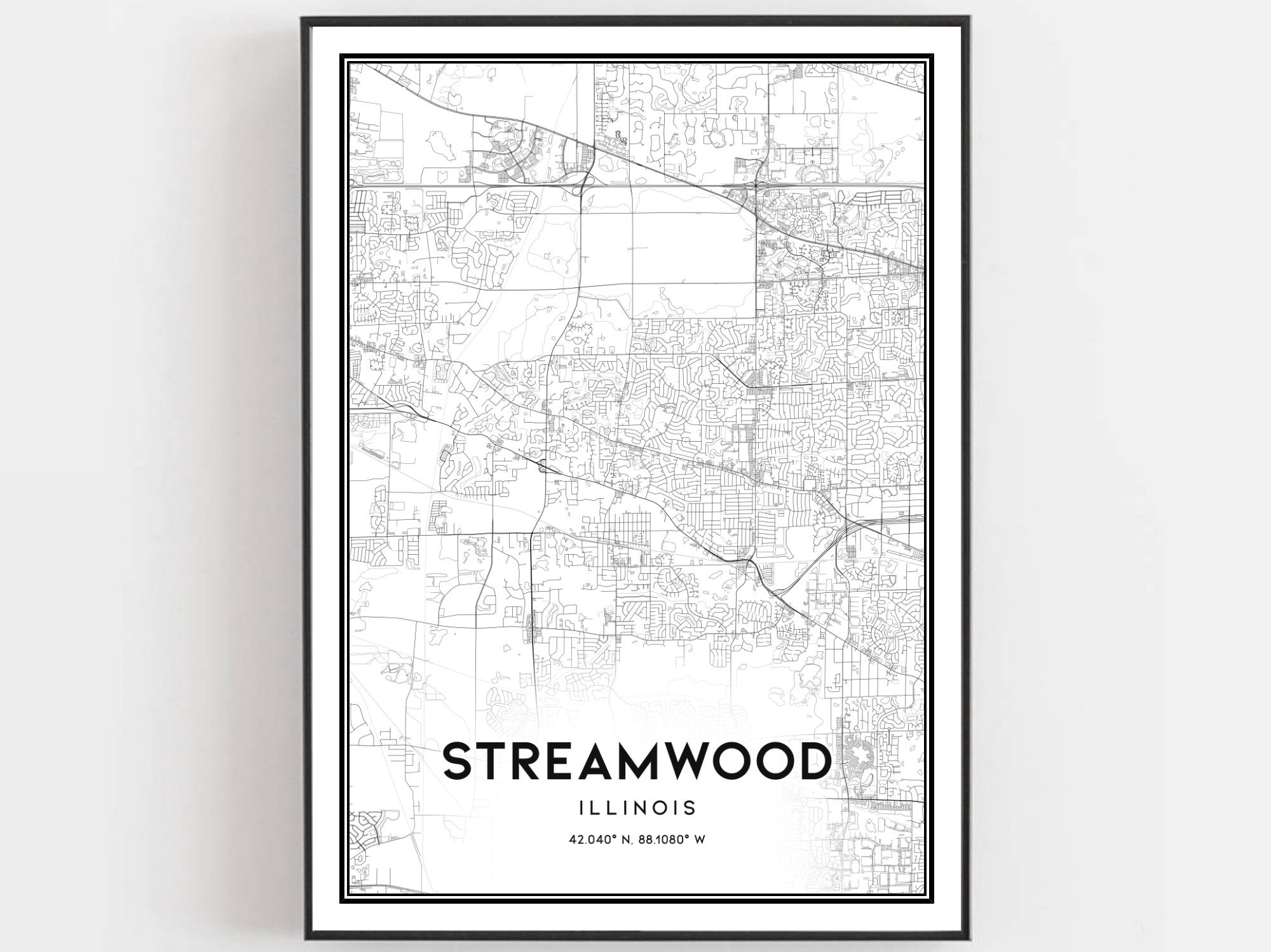 Streamwood Map Print Streamwood Map Poster Wall Art Il City Etsy