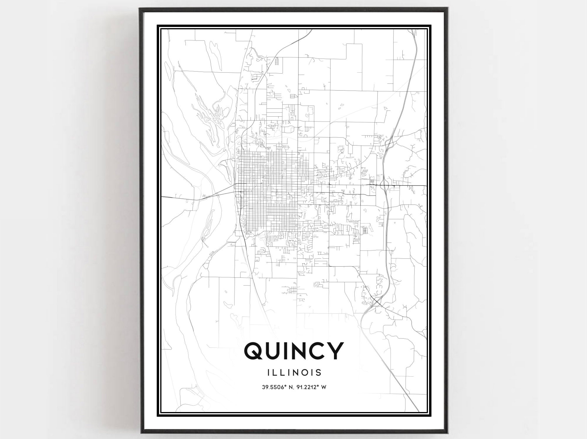 Quincy Map Print Quincy Map Poster Wall Art Il City Map Etsy