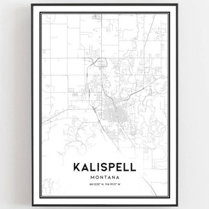 Kalispell Karte Druck, Kalispell Karte Poster Wandkunst, Mt Stadt Karte, Montana Print Straßenkarte Dekor, Straßen karte Geschenk, B1703