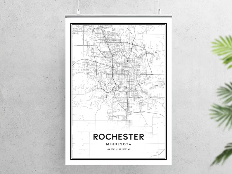 Rochester Map Print Rochester Map Poster Wall Art Mn City Etsy