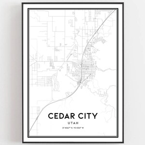 Cedar Stadt Karte Druck, Cedar Stadt Karte Poster Wandkunst, Ut Stadt Karte, Utah Print Straßen karte Dekor, Straßen karte Geschenk, B1714