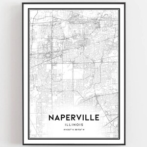 Naperville Map Print, Naperville Map Poster Wall Art, Il  City Map, Illinois Print Street Map Decor, Road Map Gift