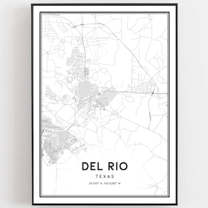 Del Rio Map Print, Del Rio Map Poster Wall Art, Tx  City Map, Texas Print Street Map Decor, Road Map Gift, B1501