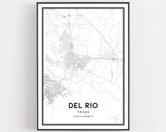 Del Rio Map Print, Del Rio Map Poster Wall Art, Tx  City Map, Texas Print Street Map Decor, Road Map Gift, B1501