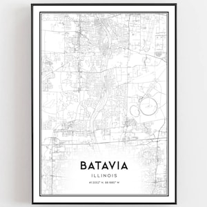 Batavia Karte Druck, Batavia Karte Poster Wandkunst, Il Stadt karte, Illinois Print Straßenkarte Dekor, Straßen karte Geschenk, B2068