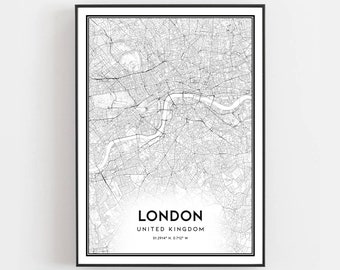 London Map Print, London Map Poster Wall Art, London  City Map, London Print Street Map Decor, Road Map Gift, B25