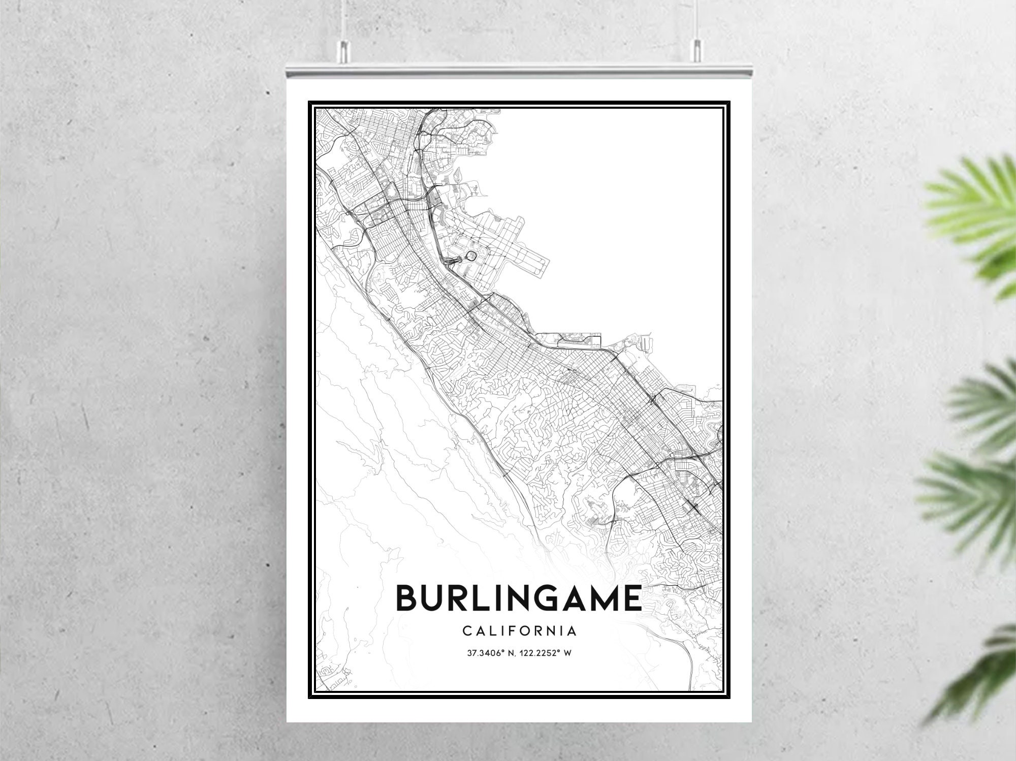 Burlingame Map Print Burlingame Map Poster Wall Art Ca City Etsy
