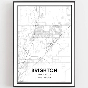 Brighton Kaart Afdrukken, Brighton Kaart Poster Wall Art, Co Stadsplattegrond, Colorado Print Stratenplan Decor, Wegenkaart Cadeau, B1653