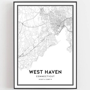 West Haven Karte Druck, West Haven Karte Poster Wandkunst, Ct Stadt karte, Stadtplan Stadtplan, Stadtplan Poster, Stadtplan Poster, B1320