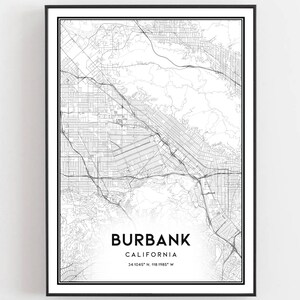 Burbank Karte Druck, Burbank Karte Poster Wandkunst, Ca Stadt karte, Kalifornien Print Straßenkarte Dekor, Straßen karte Geschenk, B852
