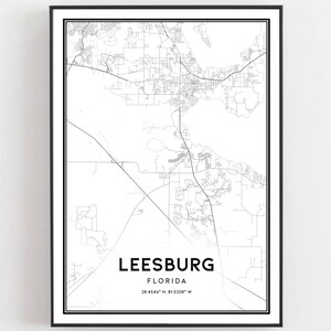 Leesburg Kaart Afdrukken, Leesburg Kaart Poster Wall Art, Fl Stadskaart, Florida Print Stratenplan Decor, Wegenkaart Cadeau