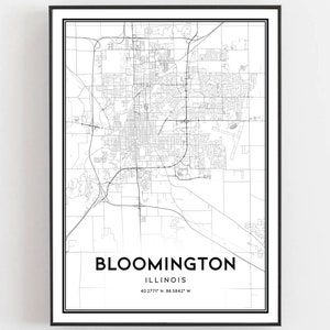 Bloomington Karte Druck, Bloomington Karte Poster Wandkunst, Il Stadt Karte, Illinois Print Straßenkarte Dekor, Straßen karte Geschenk, B749