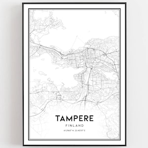 Tampere Kaart Afdrukken, Tampere Kaart Poster Wall Art, Tampere Stadsplattegrond, Tampere Print Stratenplan Decor, Wegenkaart Cadeau, B546