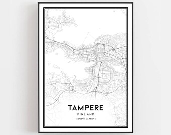 Tampere Map Print, Tampere Map Poster Wall Art, Tampere  City Map, Tampere Print Street Map Decor, Road Map Gift, B546