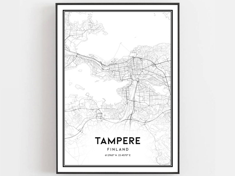 Tampere Map Print, Tampere Map Poster Wall Art, Tampere City Map, Tampere Print Street Map Decor, Road Map Gift, B546 image 1